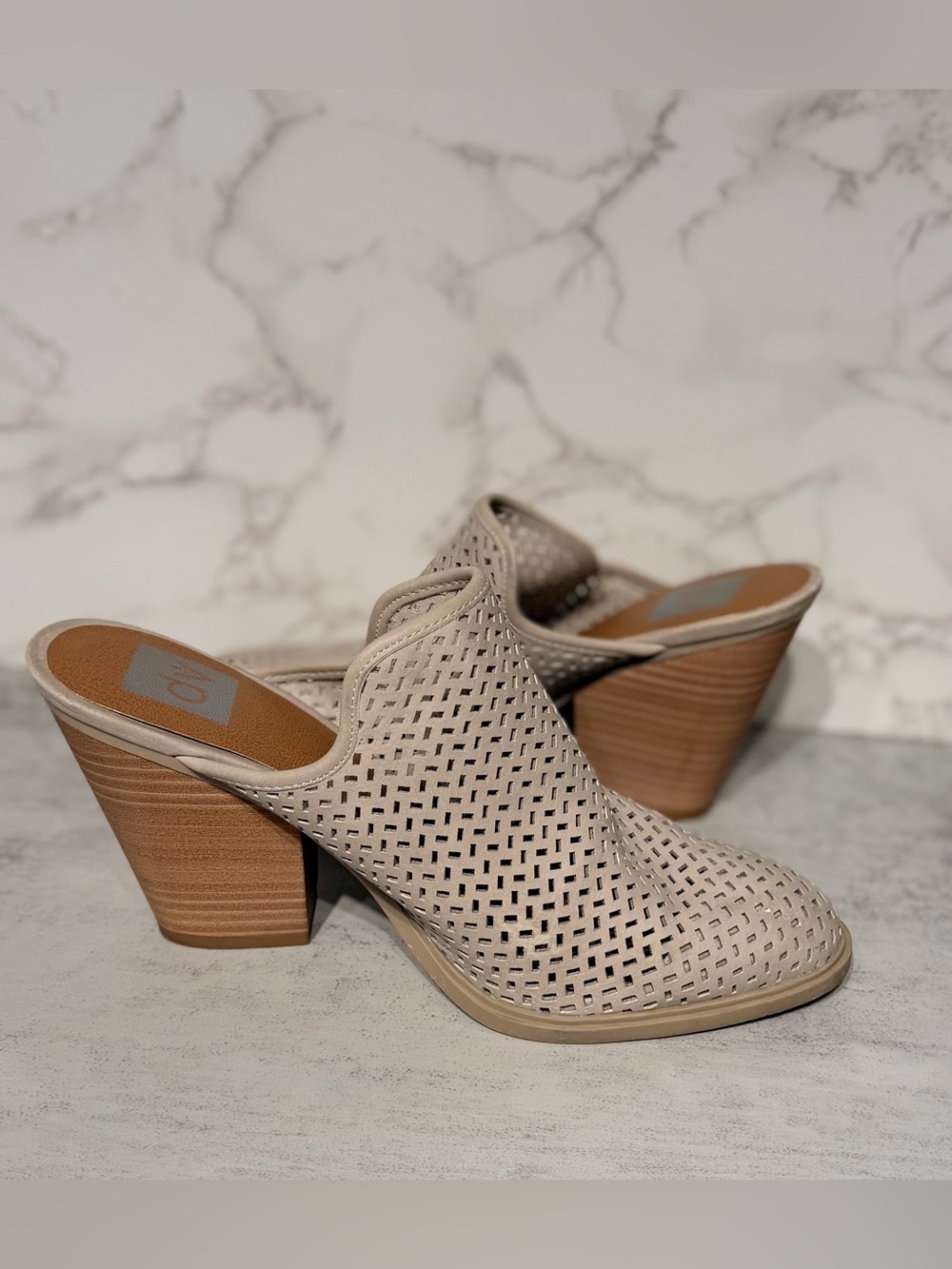 Dolce Vita Beige Perforated Mule Heels